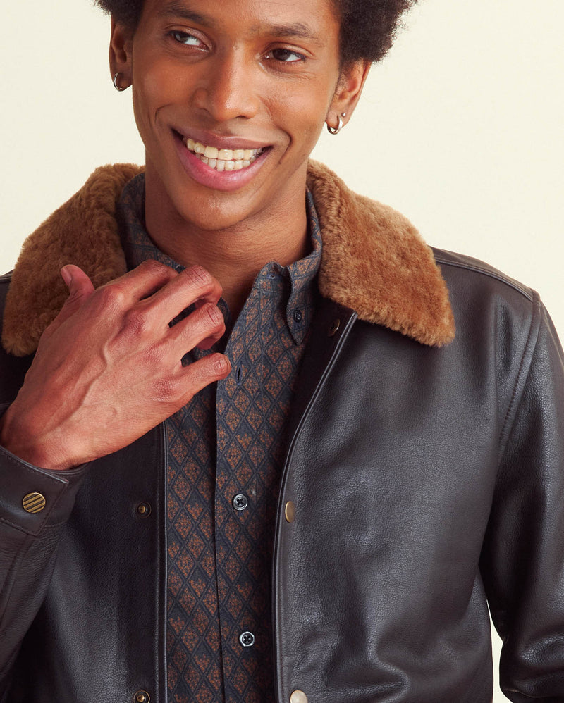 Leather Flight Jacket with Shearling Collar