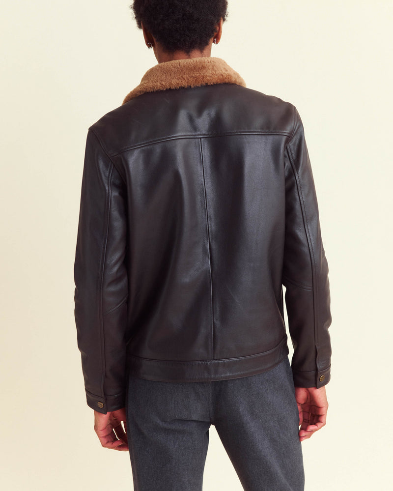 Leather Flight Jacket with Shearling Collar