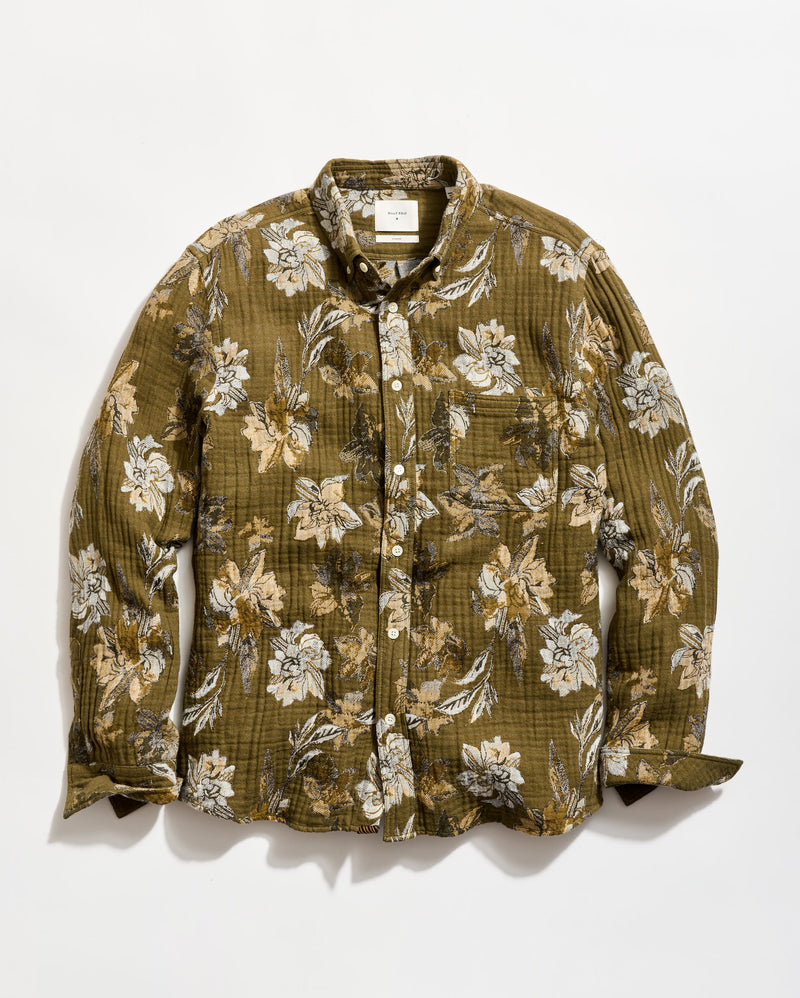 Peony Jacquard Tuscumbia Shirt Button Down in Olive/Multi