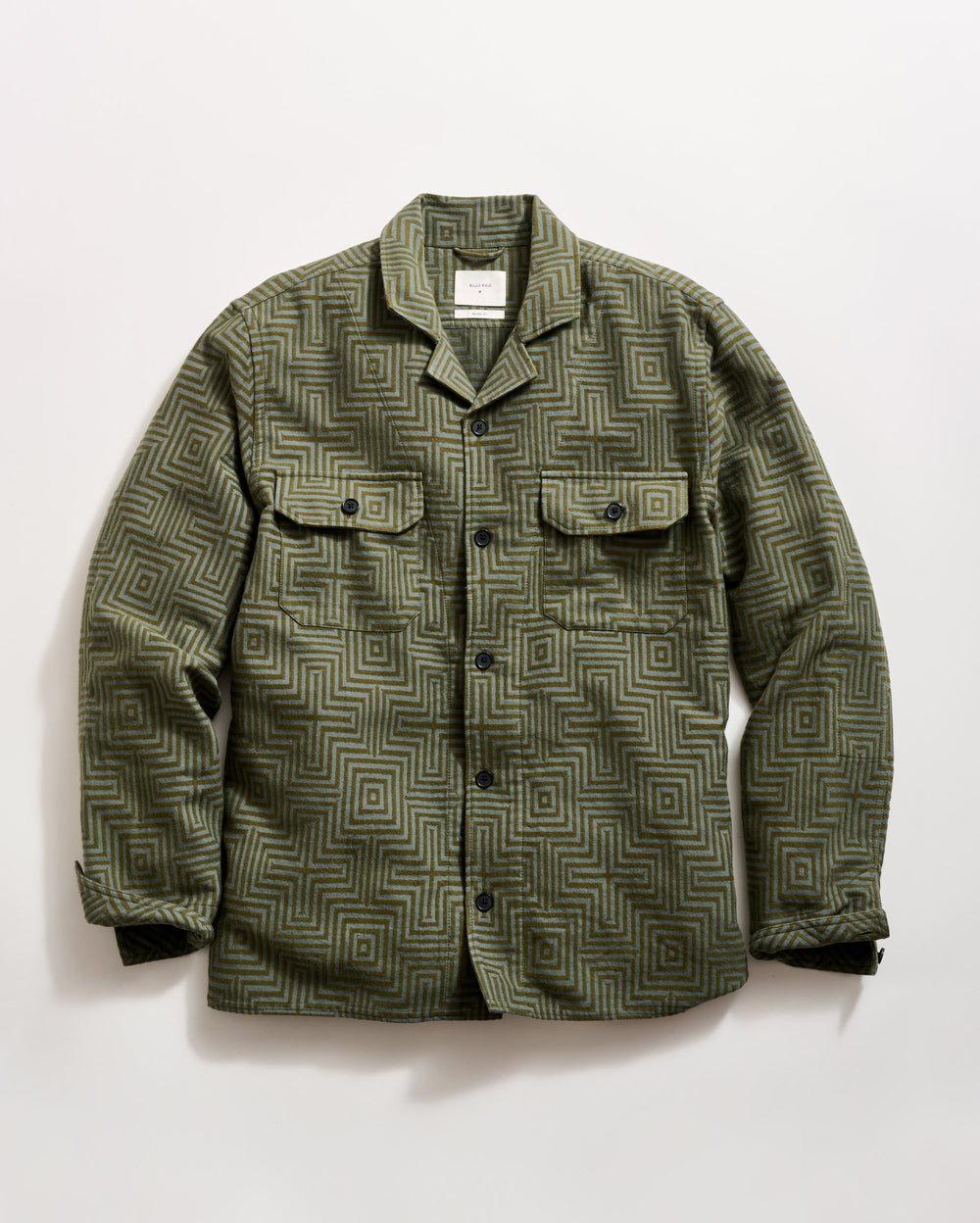 Optical Jacquard Overshirt in Olive/Washed Grey