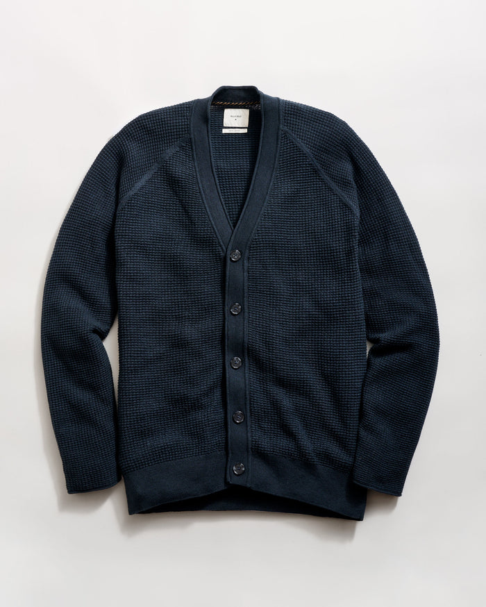 Mini Waffle Cardigan in Carbon Blue