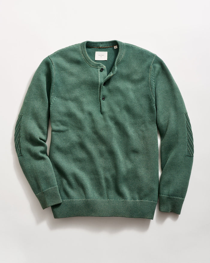 Garment Dyed Henley Sweater in Jungle Green