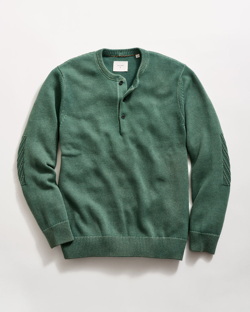Garment Dyed Henley Sweater in Jungle Green