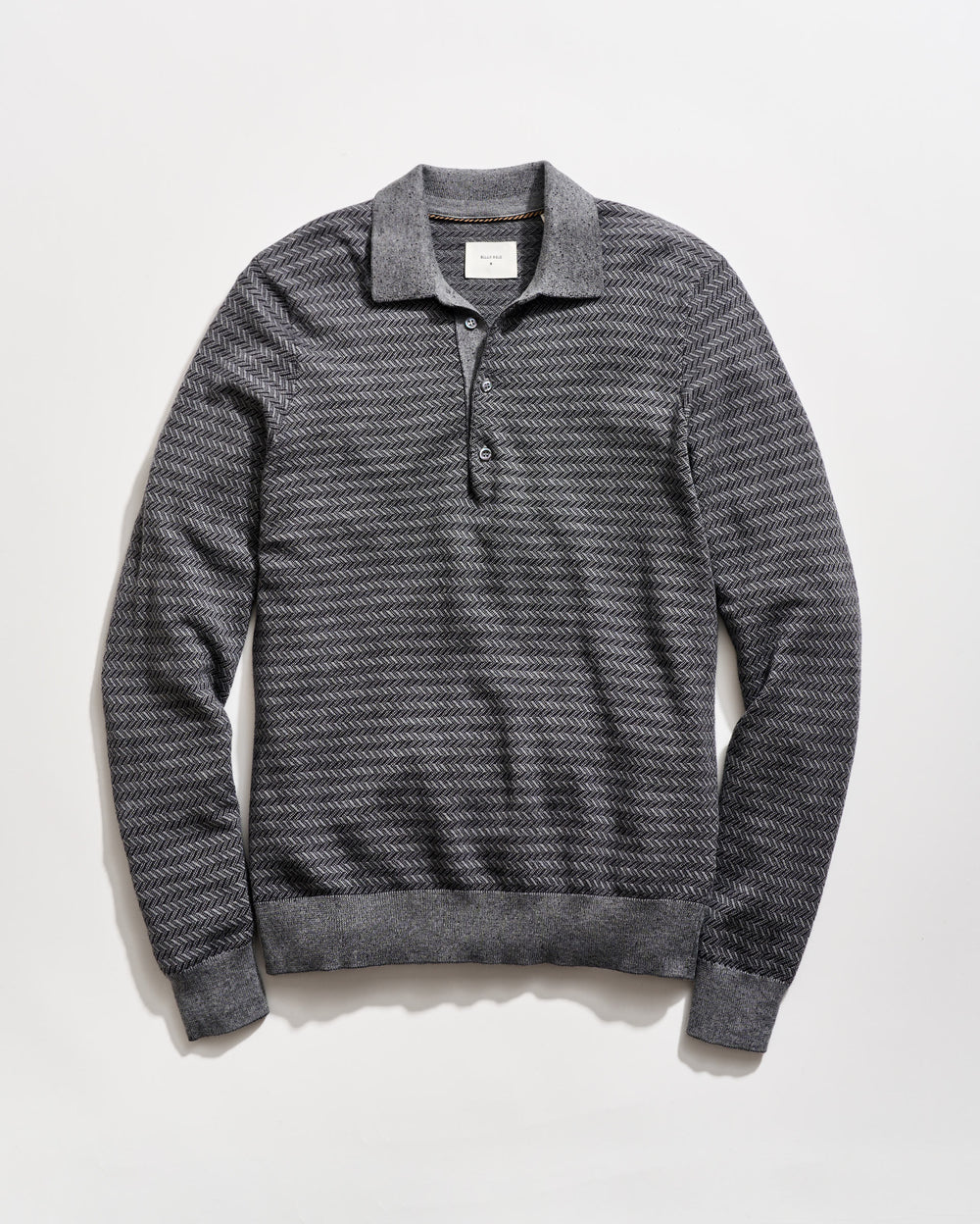 Long Sleeve Jacquard Sweater Polo in Asphalt.