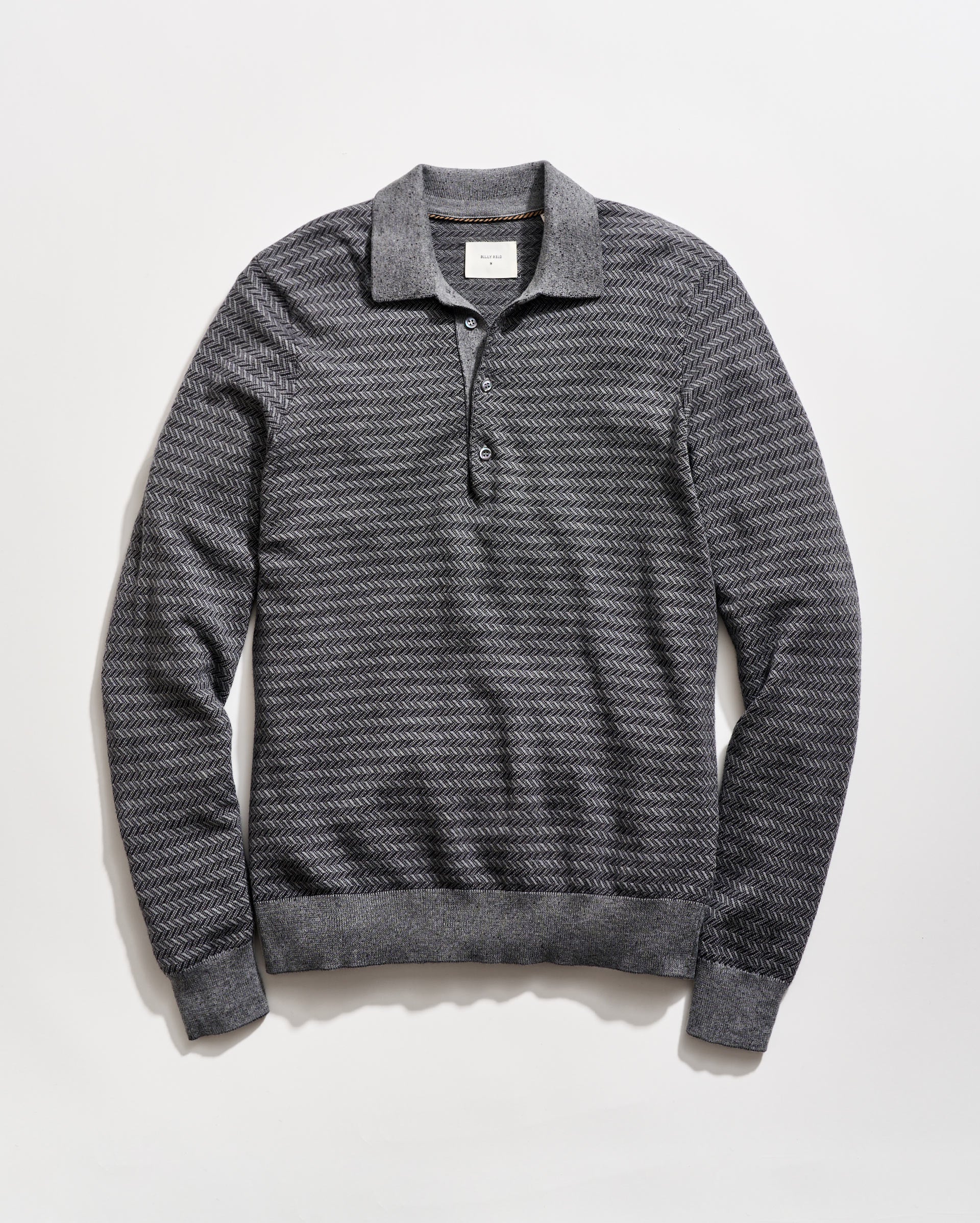 Long Sleeve Jacquard Sweater Polo in Asphalt.