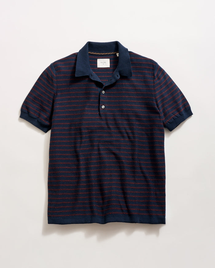 Textured Stripe Sweater Polo in Carbon Blue