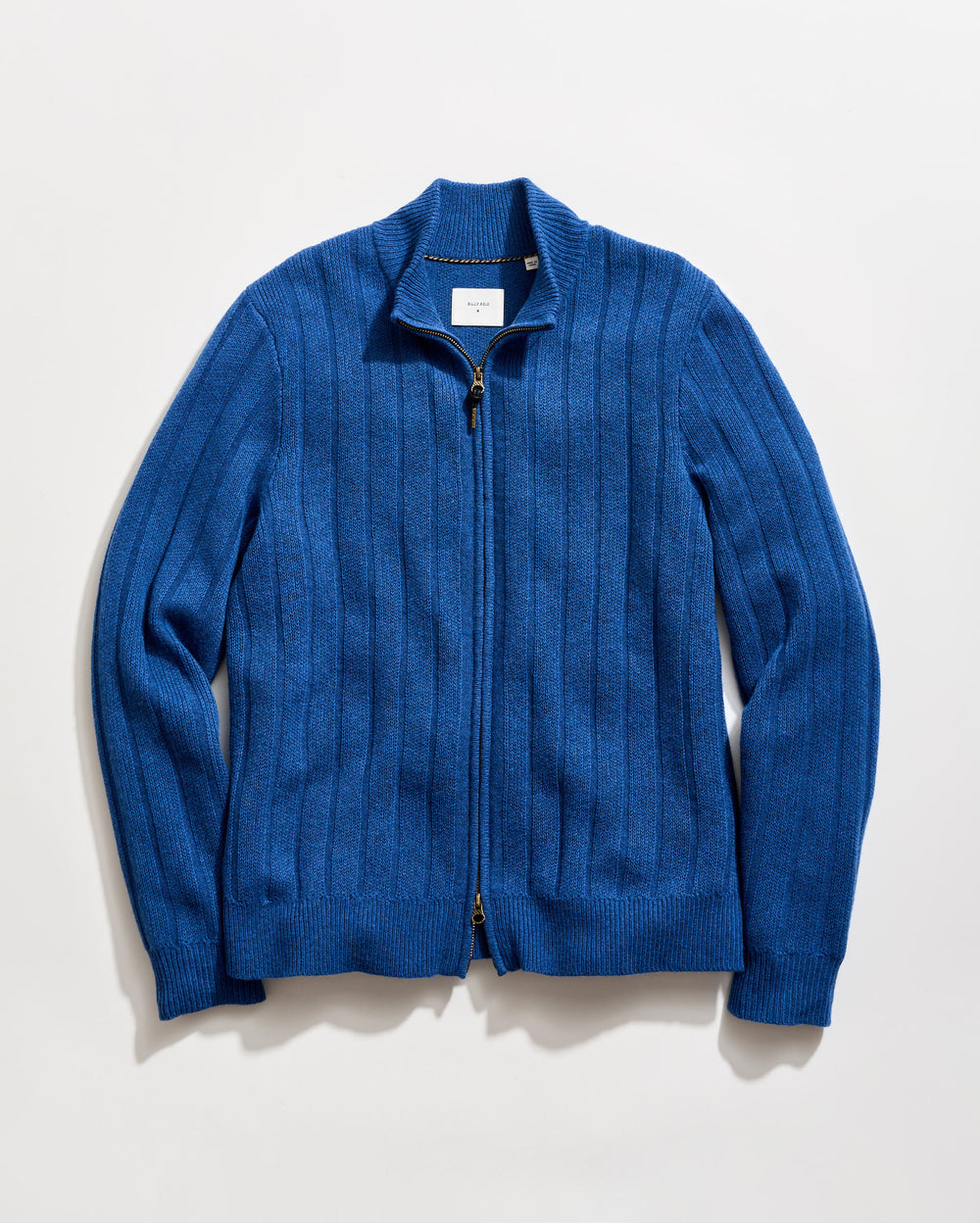 Merino Wool Rib Full Zip Cardigan in Tide Blue Heather
