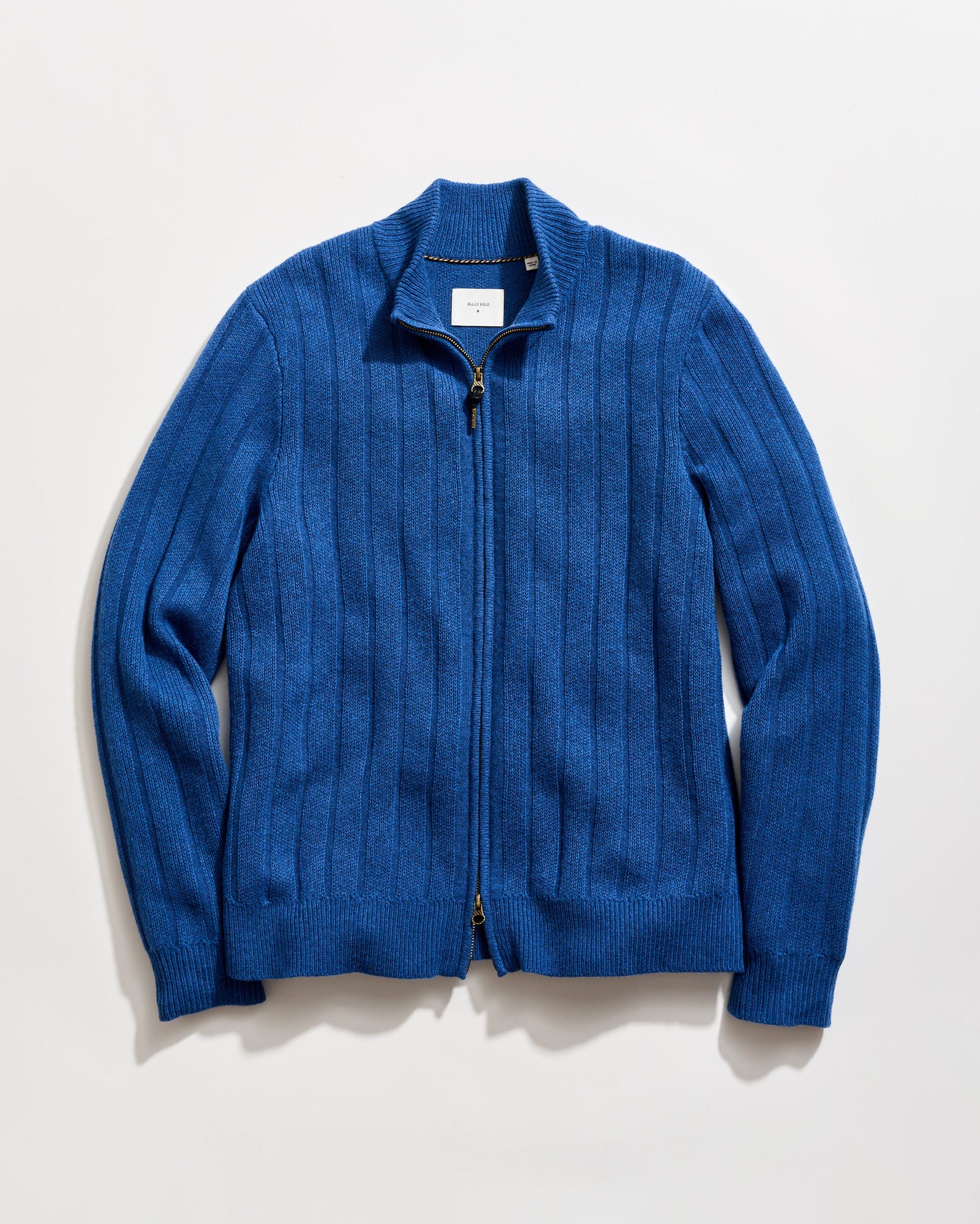 Merino Wool Rib Full Zip Cardigan in Tide Blue Heather