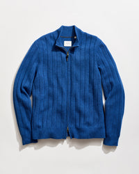 Merino Wool Rib Full Zip Cardigan in Tide Blue Heather