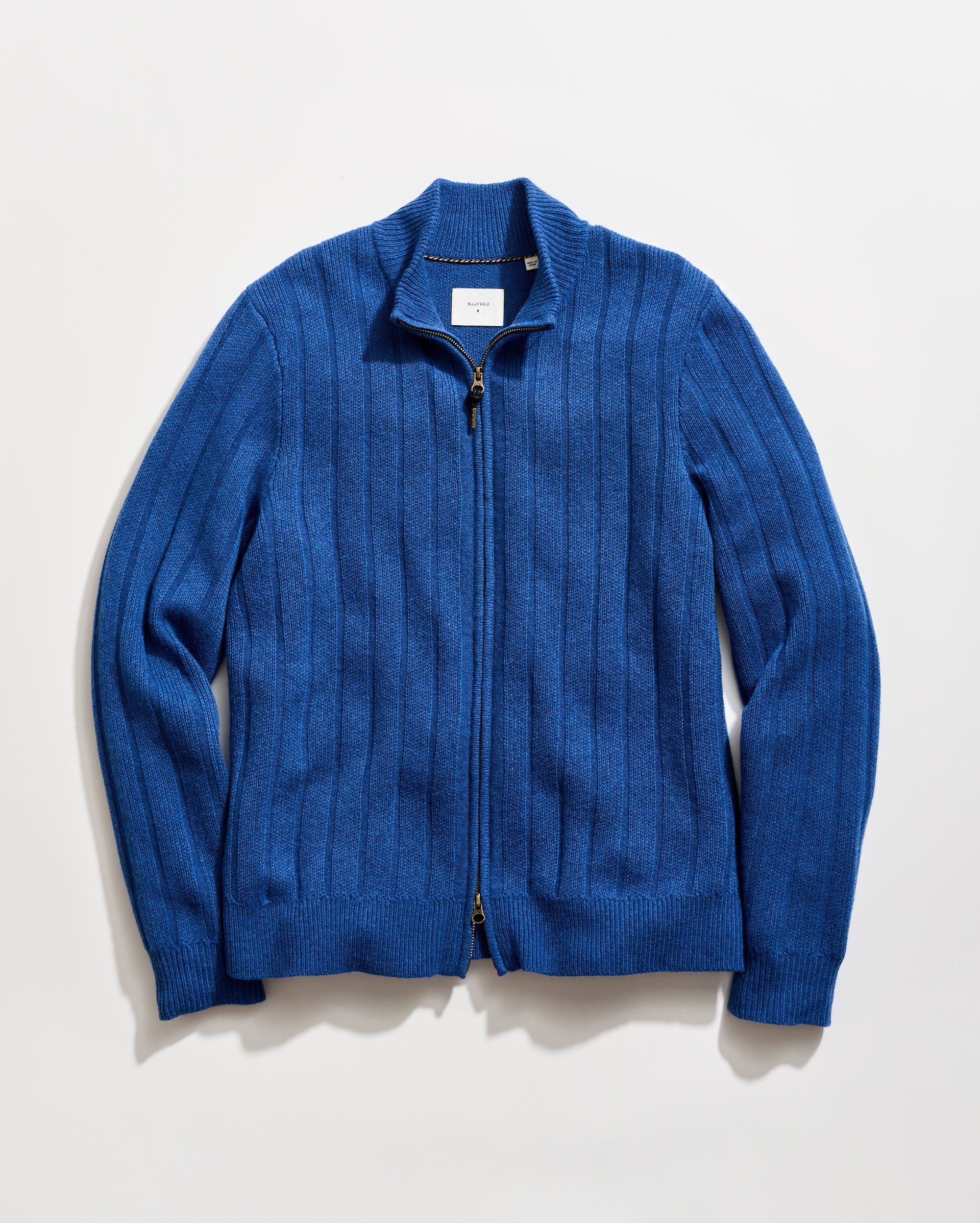 Merino Wool Rib Full Zip Cardigan in Tide Blue Heather