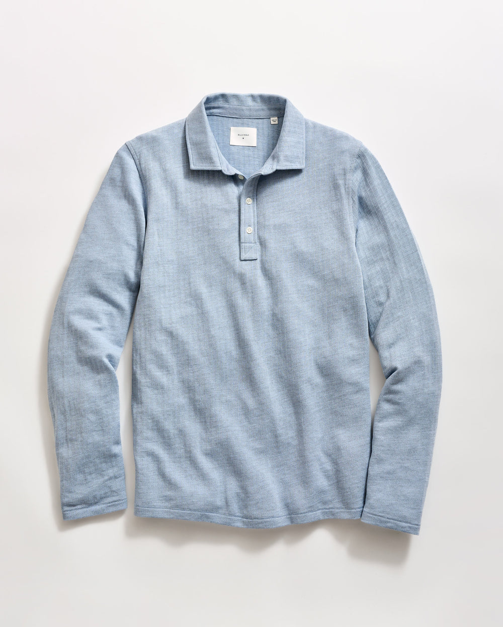 Long Sleeve Herringbone Polo in Blue Fog