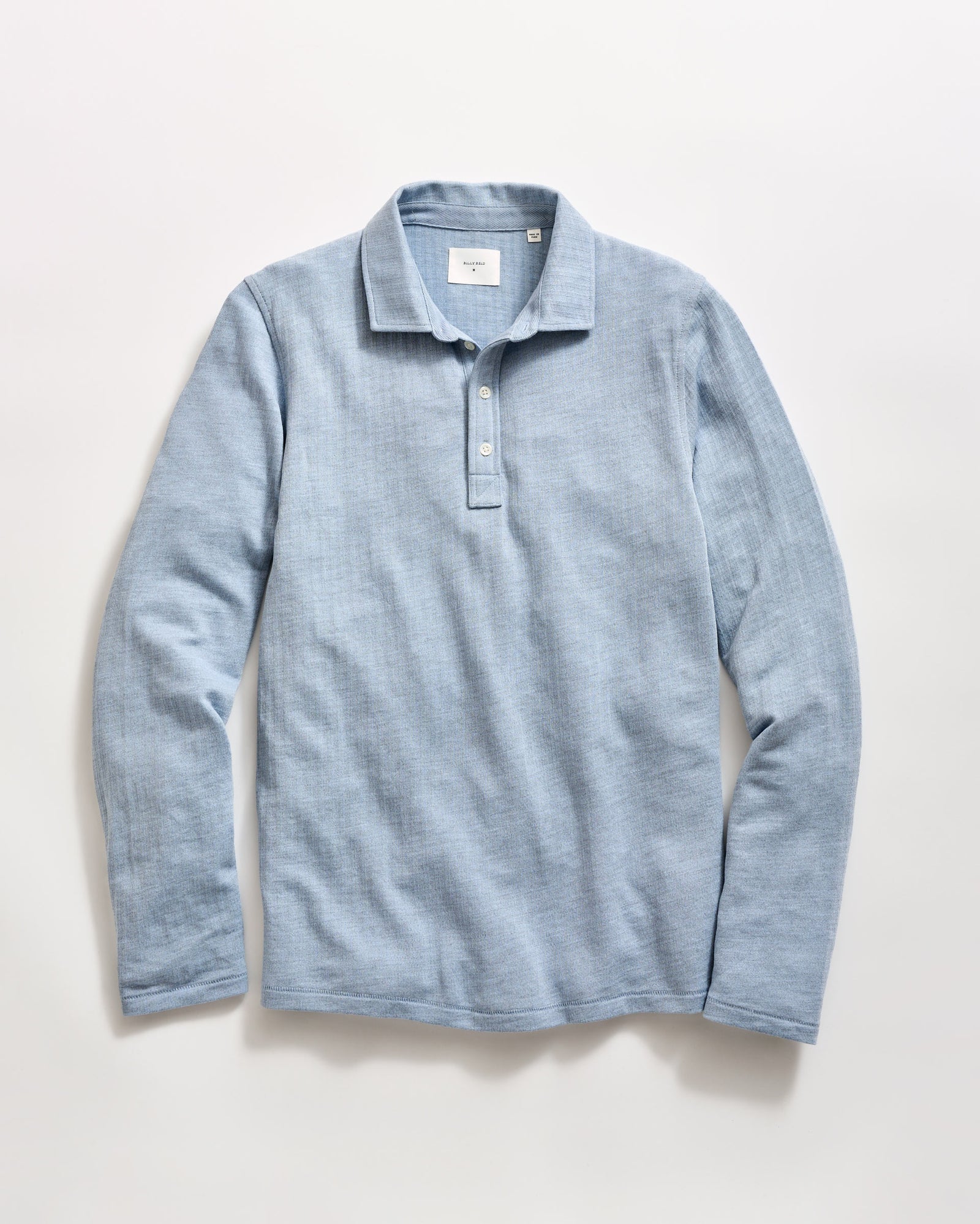 Long Sleeve Herringbone Polo in Blue Fog