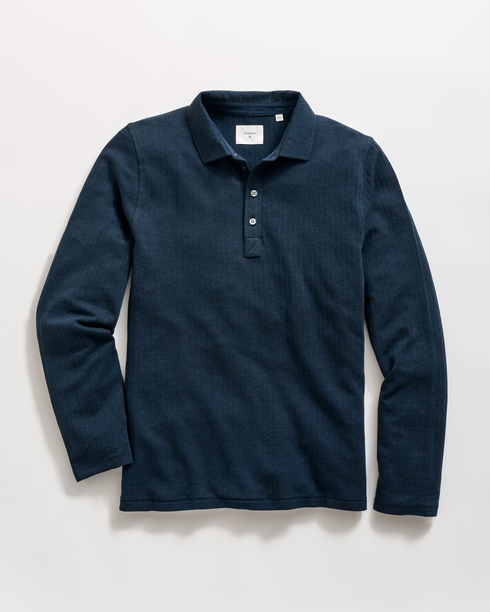 Long Sleeve Herringbone Polo in Carbon Blue