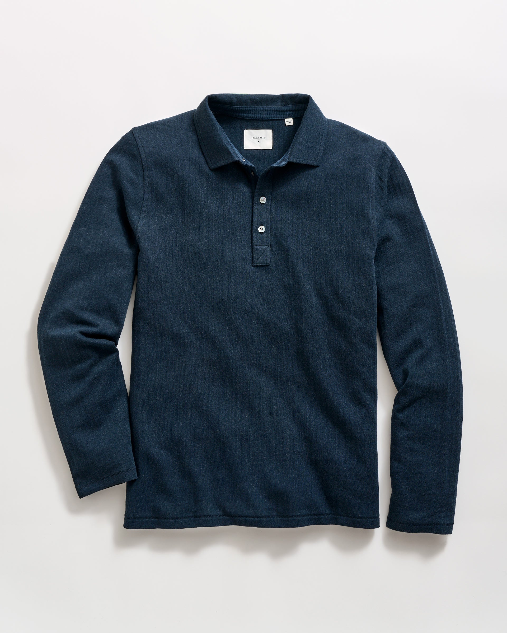 Long Sleeve Herringbone Polo in Carbon Blue