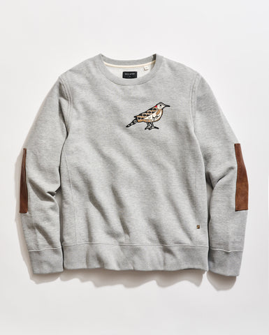 Dover Sweatshirt Collab with artist Butch Anthony. His custom yellowhammer art has been transformed into a chain stitched patch at the left chest.