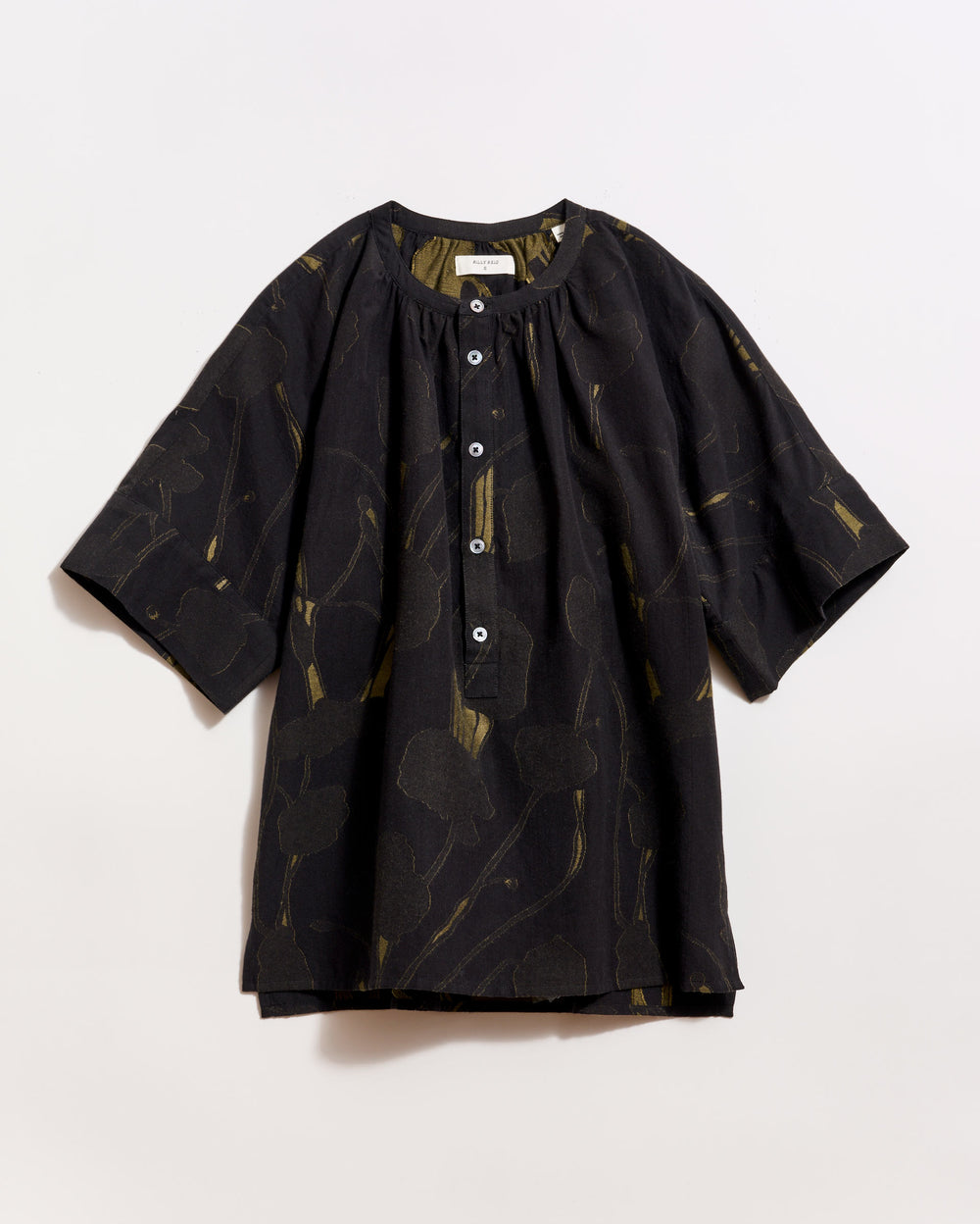 Poppy Jacquard Poet Blouse in Navy/Moss