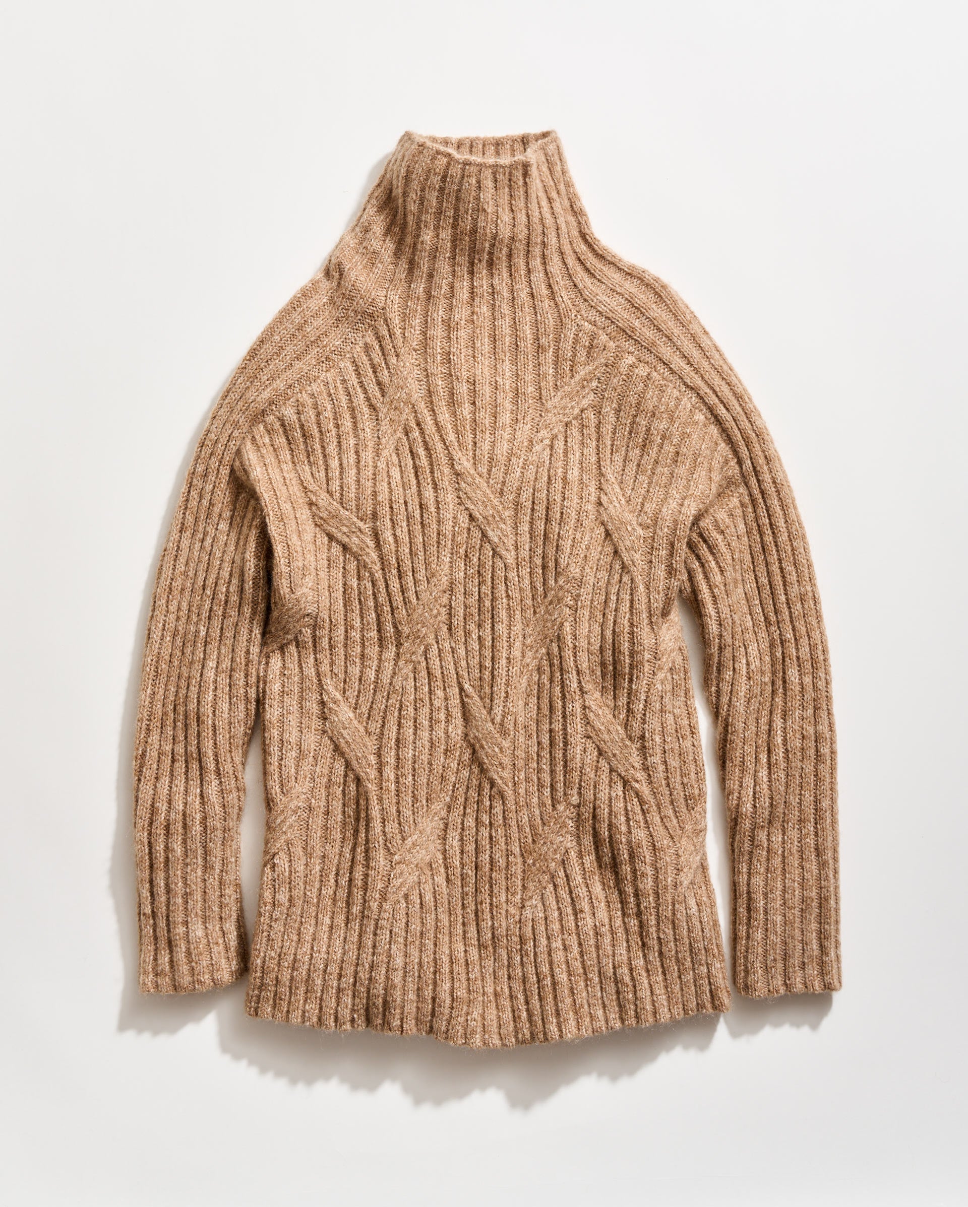 Rope Cable Funnel-Neck Sweater in Camel | Billy Reid