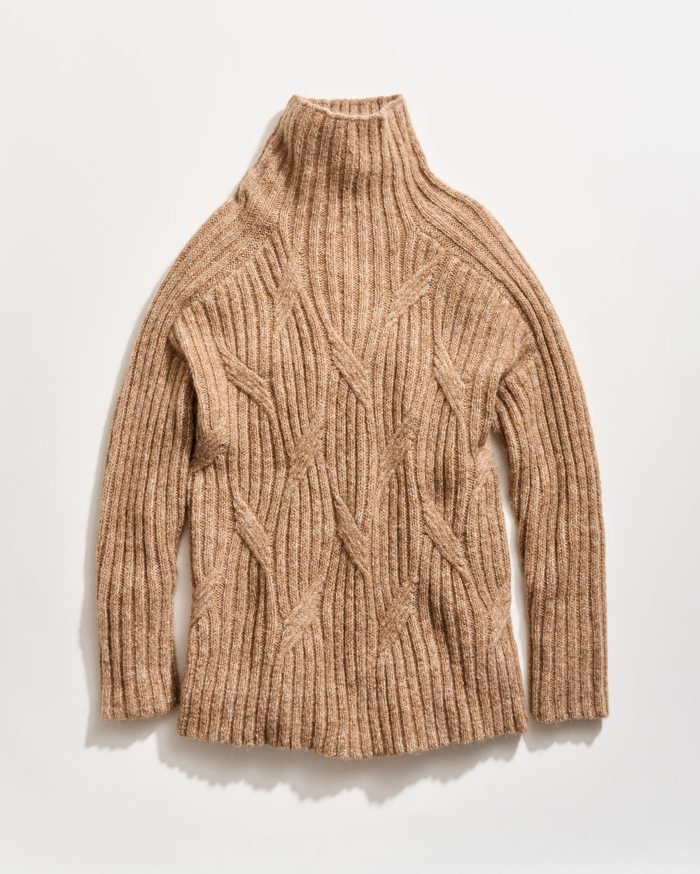 Sweater Rope Rope Cable Funnel-Neck Sweater in Camel | Billy Reid