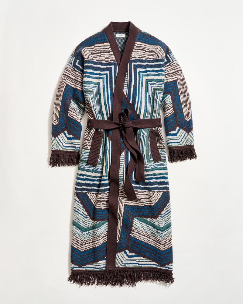 Patterned robe with a belt on a white background