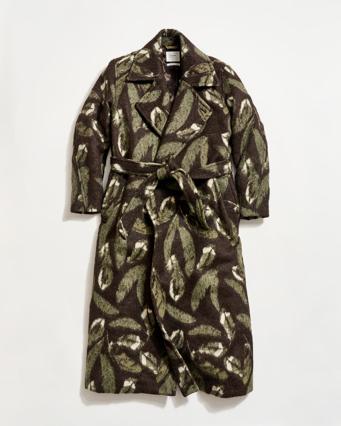 Camouflage-patterned coat on a white background