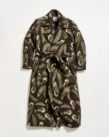 Camouflage-patterned coat on a white background