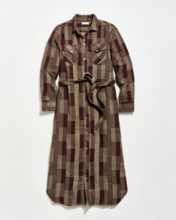 Billy Reid Abstract Heirloom Check Maxi Shirt Dress, Green Brown Billy Reid Abstract Heirloom Check Maxi Shirt Dress, Green Brown