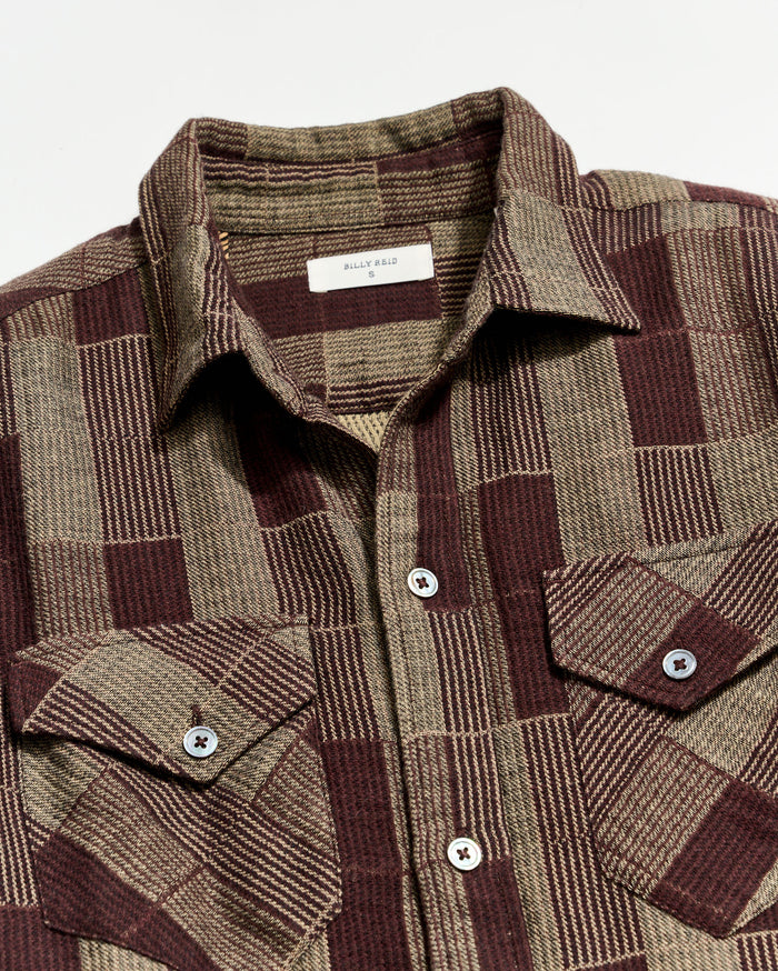 Billy Reid Abstract Heirloom Check Maxi Shirt Dress, Green Brown Billy Reid Abstract Heirloom Check Maxi Shirt Dress, Green Brown