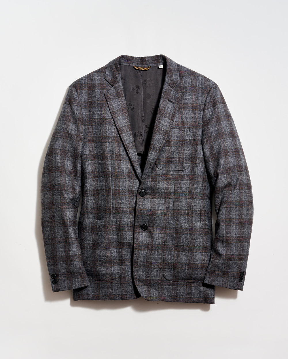 Virgin Wool Shadow Plaid Archie Jacket in Charcoal Multi