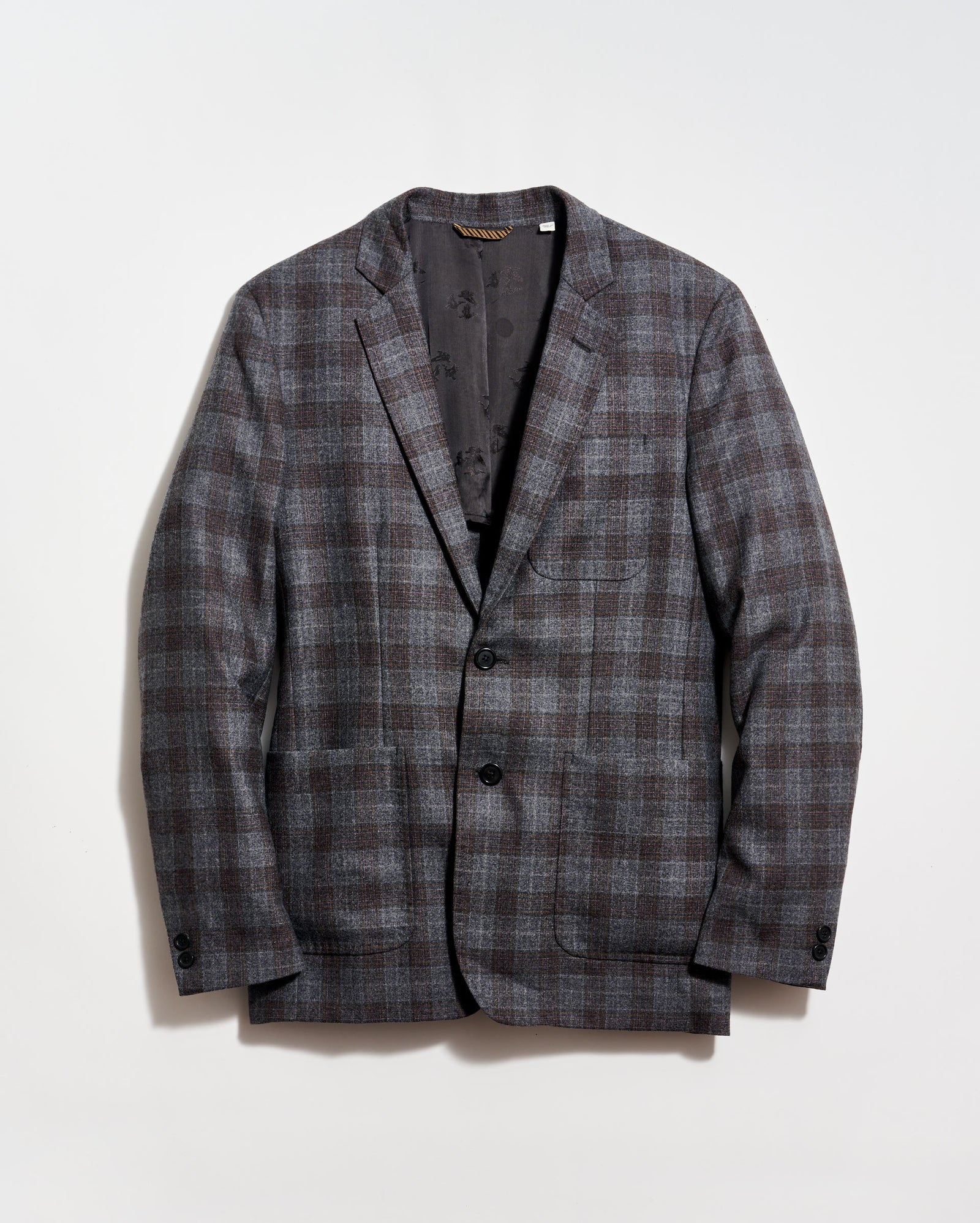 Virgin Wool Shadow Plaid Archie Jacket in Charcoal Multi