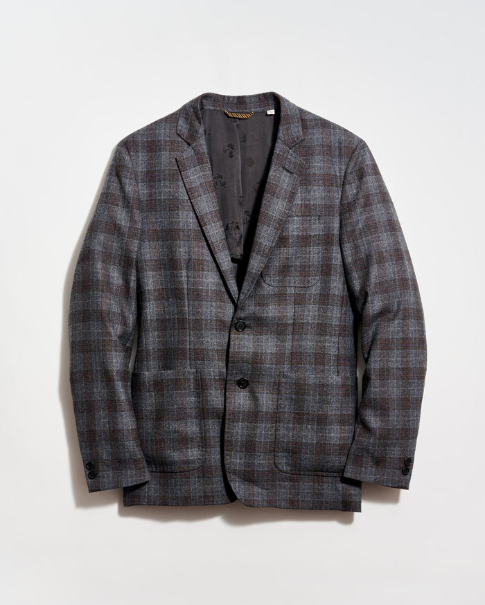 Virgin Wool Shadow Plaid Archie Jacket in Charcoal Multi