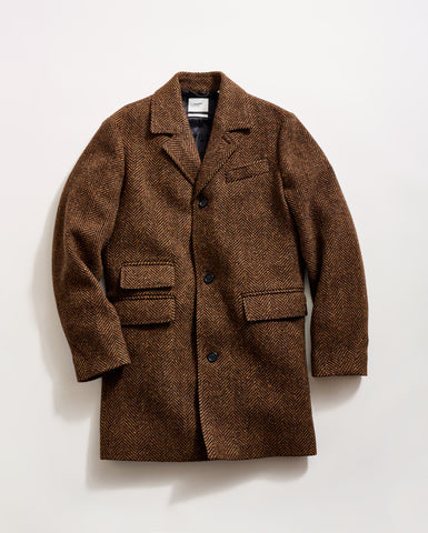 Herringbone Astor Coat in Dark Brown Herringbone