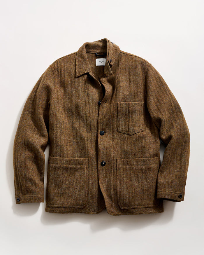 Wool Herringbone Chore Coat in Olive