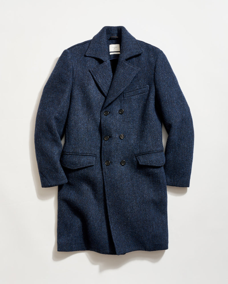 Herringbone Bowery Coat in Dark Navy