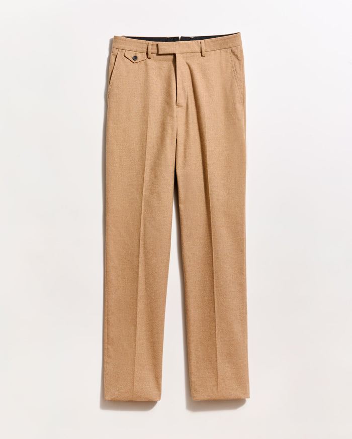 Tan pants on a light gray background