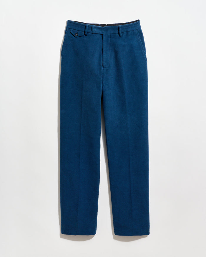 Moleskin Flat Front Trouser in Denim Blue
