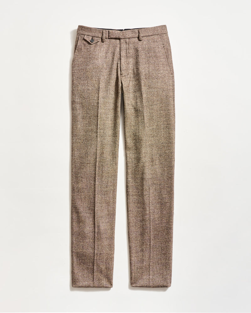 WOOL SILK FLAT FRONT TROUSER	BROWN/MULTI