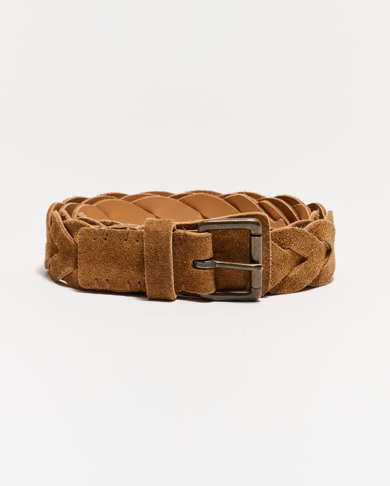 Suede Braided Belt in Light Brown