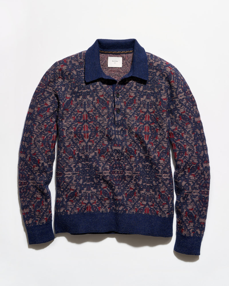 Long Sleeve Tile Jacquard Polo