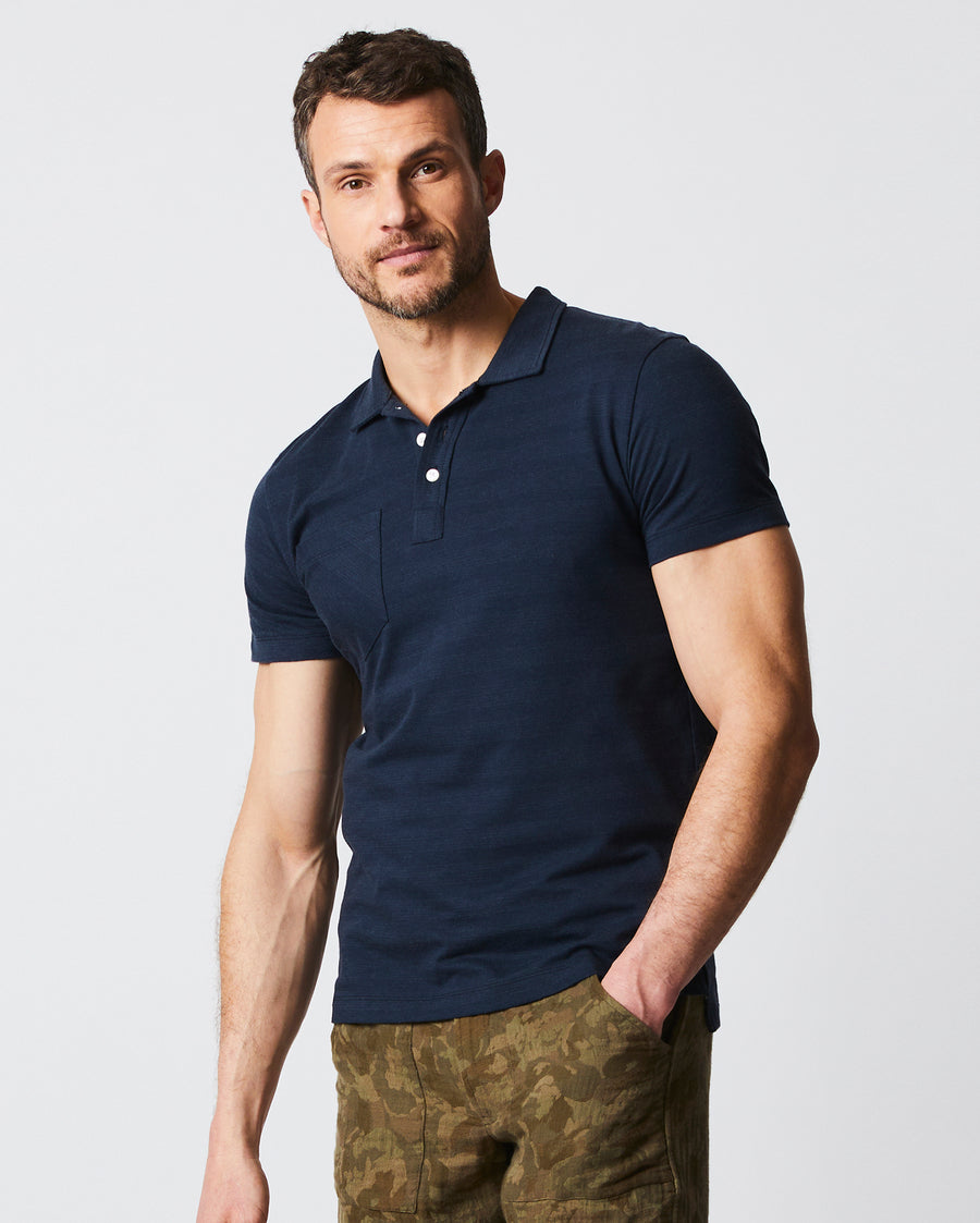 Shadow Stripe Polo in Carbon Blue