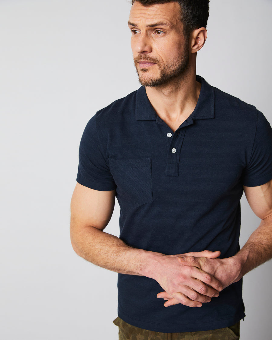 Shadow Stripe Polo in Carbon Blue