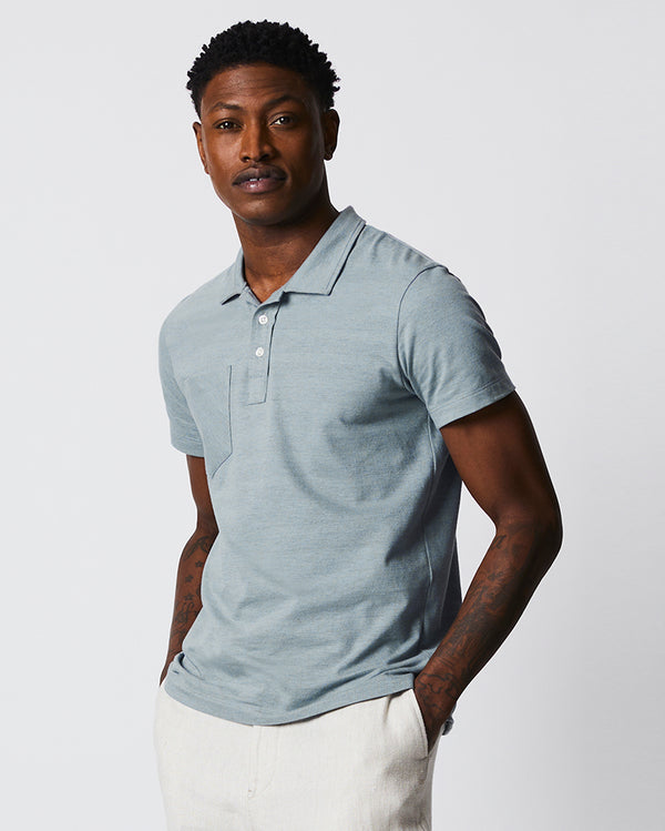 Shadow Stripe Polo in Denim Blue