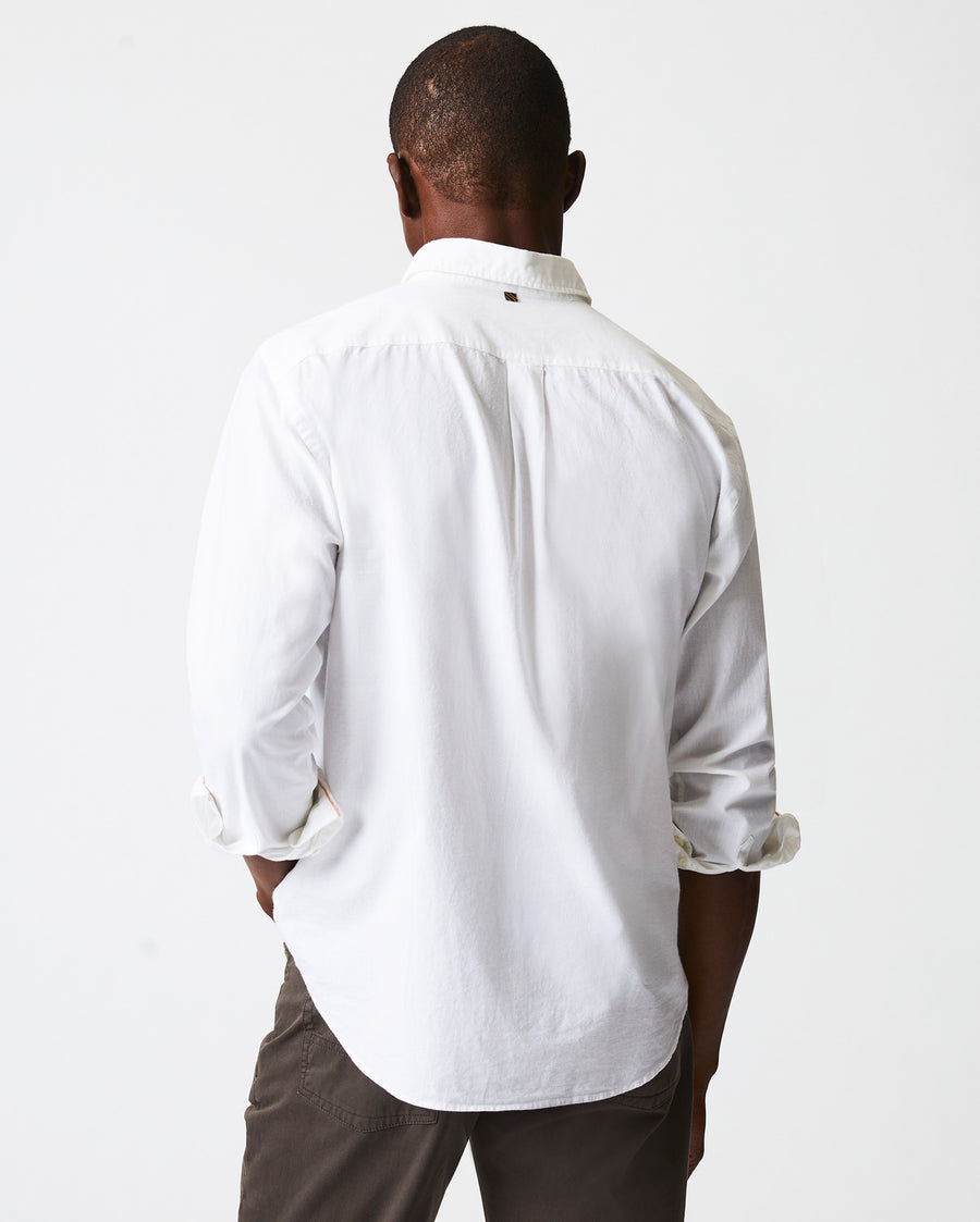 Male model wears the MSL 1 Pocket Shirt in White