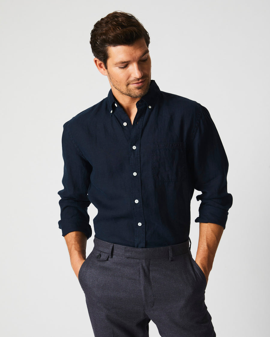 Tuscumbia Linen Shirt Button Down in Carbon Blue