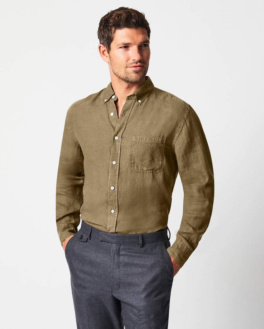 Tuscumbia Linen Shirt Button Down in Olive