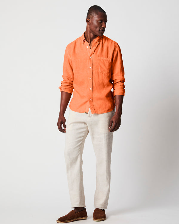Tuscumbia Linen Shirt Button Down in Tangerine