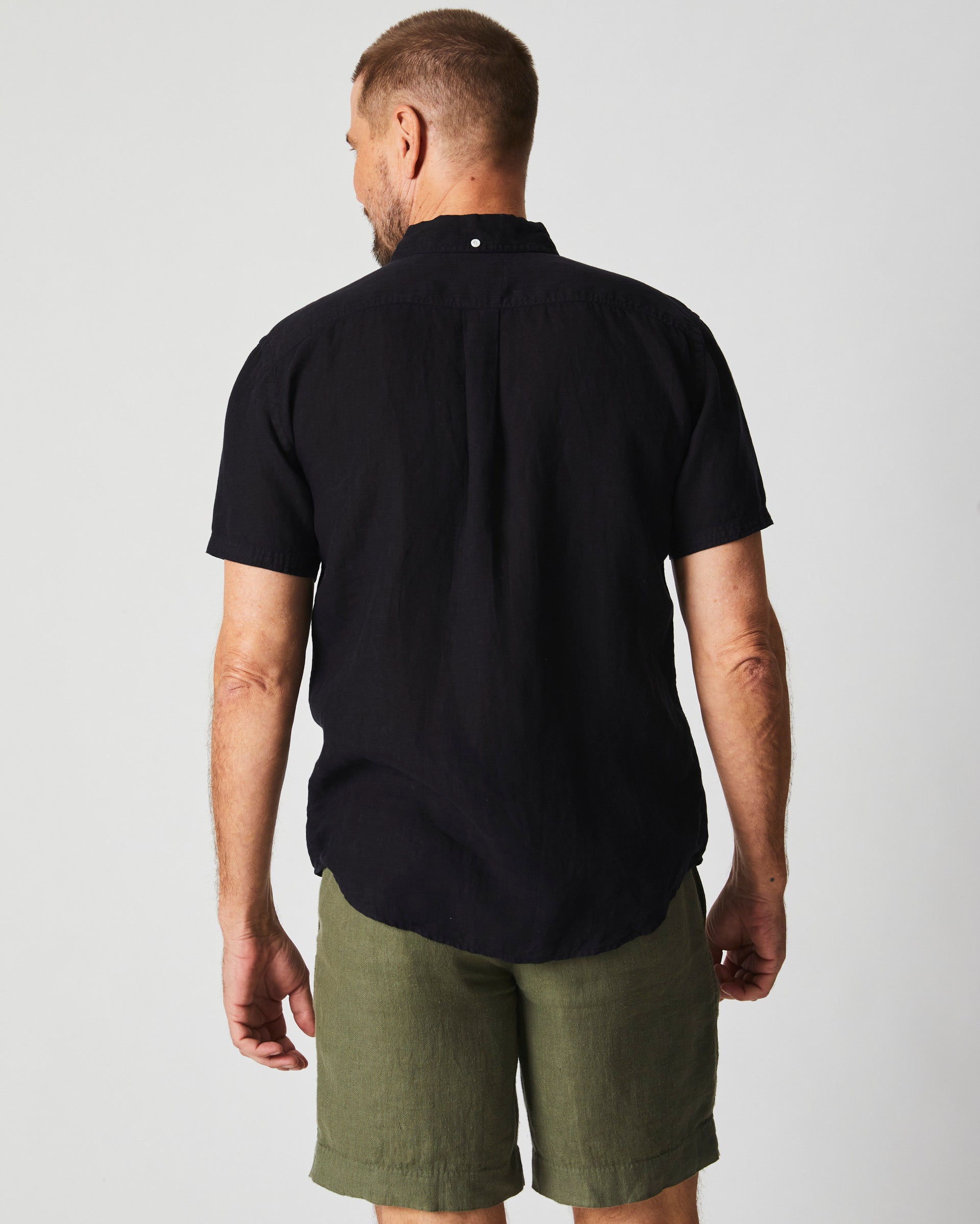 Short Sleeve Linen Tuscumbia Shirt Button Down in Black