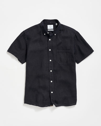 Short Sleeve Linen Tuscumbia Shirt Button Down in Black