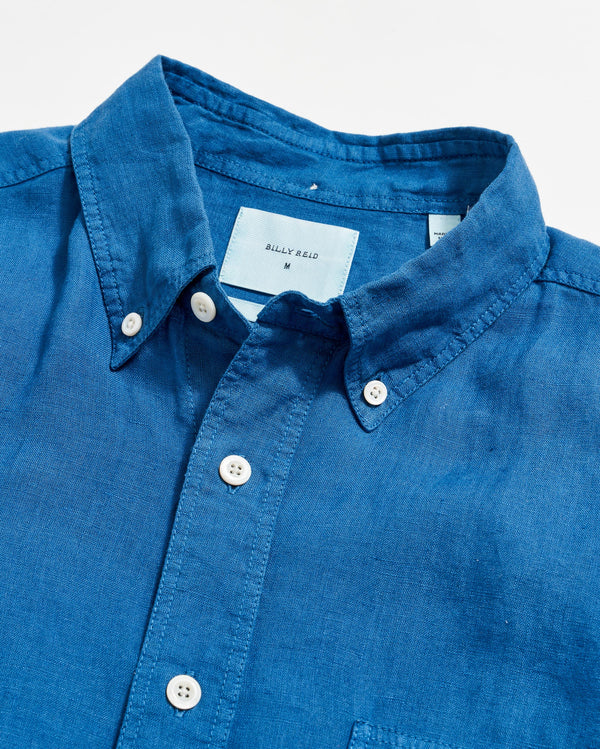 Short Sleeve Linen Tuscumbia Shirt Button Down in Dark Blue