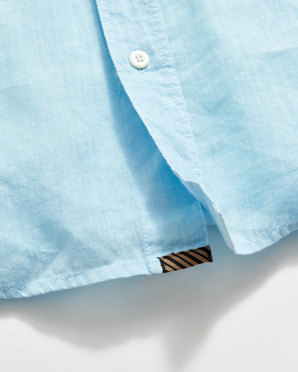 Short Sleeve Linen Tuscumbia Shirt Button Down in Day Blue
