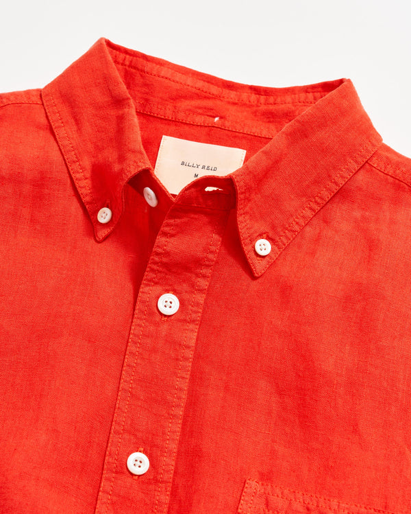 Short Sleeve Linen Tuscumbia Shirt Button Down in Toolbox Red